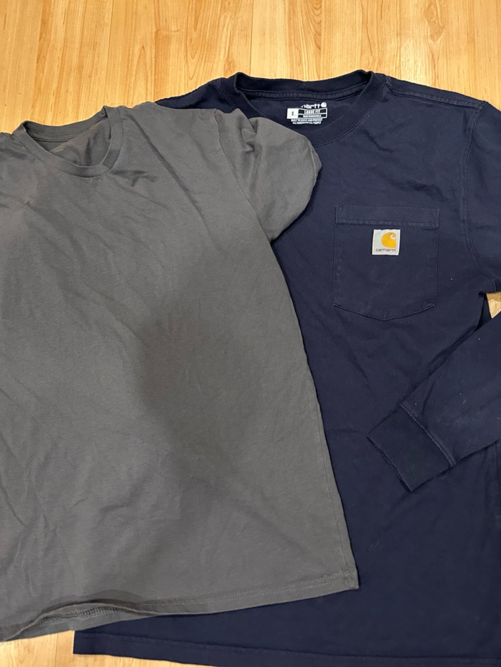 Carhartt Navy Long-Sleeve Pocket Tee with Gray Short-Sleeve Tee